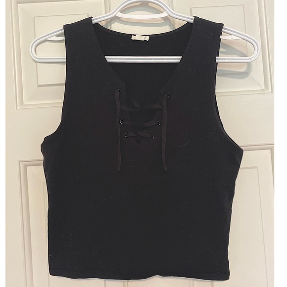 Lace-Up Black Crop Top - Picture 1 of 2